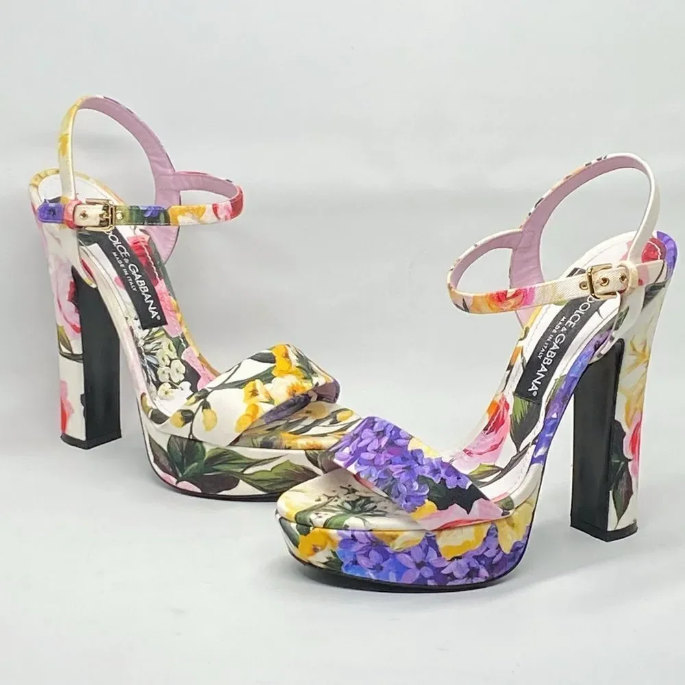 Dolce & Gabbana floral-print gabardine platform sandals size 38